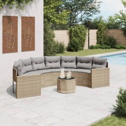 Canapé de jardin table coussins demi-rond beige résine tressée 515598515598