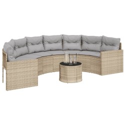 Canapé de jardin table coussins demi-rond beige résine tressée 515598515598