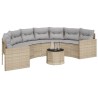 Canapé de jardin table coussins demi-rond beige résine tressée 515598515598