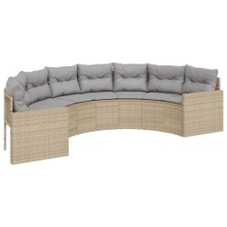 Canapé de jardin table coussins demi-rond beige résine tressée 515598515598