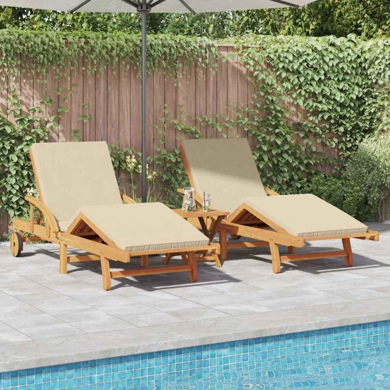 Transat 2 pcs Beige 200 x 67 x 84 cm Bois d'Acacia Massif 515601515601