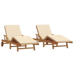 Transat 2 pcs Beige 200 x 67 x 84 cm Bois d'Acacia Massif 515601515601