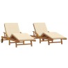 Transat 2 pcs Beige 200 x 67 x 84 cm Bois d'Acacia Massif 515601515601