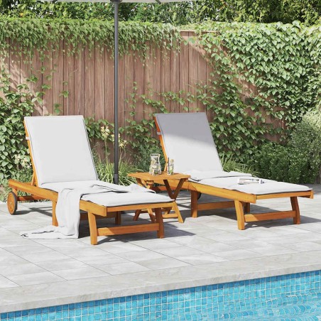 Chaises longues lot de 2 avec table bois massif d'acacia 515614515614