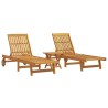 Chaises longues lot de 2 avec table bois massif d'acacia 515614515614