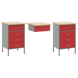 Placard de travail 3 pcs Rouge Bois d'ingénierie et acier 515629515629