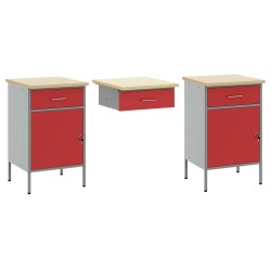 Placard de travail 3 pcs Rouge Bois d'ingénierie et acier 515645515645