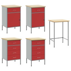 Placard de travail 3 pcs Rouge Bois d'ingénierie et acier 515645515645