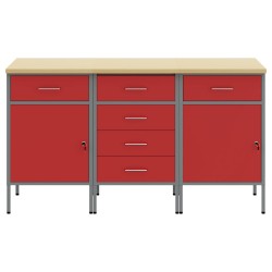 Placard de travail 3 pcs Rouge et Gris 150 x 55 x 85 cm 515647515647