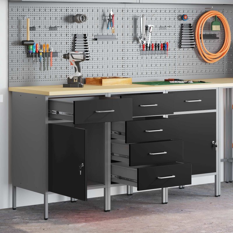 Placard de travail 3 pcs Noir et gris 150 x 55 x 85 cm 515653515653