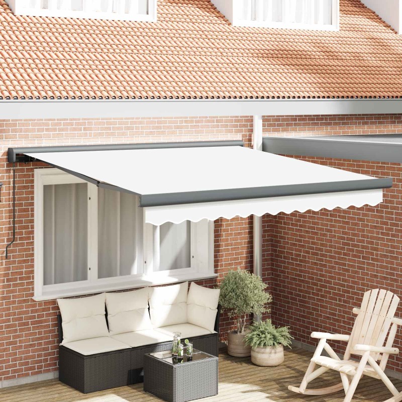 Auvent Rétractable Blanc 300 x 250 cm Tissu et Métal 515725515725