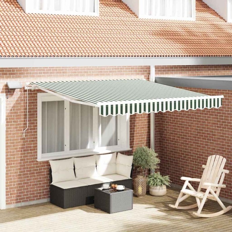 Auvent Rétractable Vert et blanc 300 x 250 cm Tissu et acier 515742515742