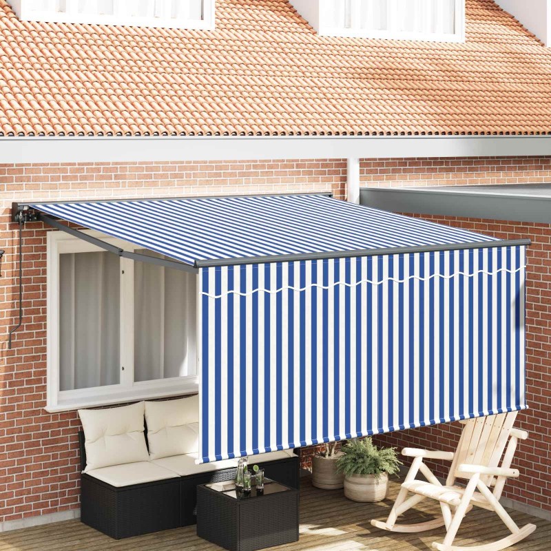 Auvent Rétractable Bleu et Blanc 350 x 250 cm 515765515765
