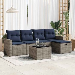 Salon de jardin 6 pcs avec coussins gris résine tressée 515791515791
