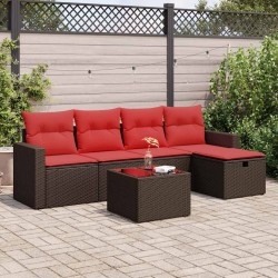 Salon de jardin avec coussins 6 pcs marron résine tressée 515793515793