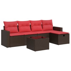 Salon de jardin avec coussins 6 pcs marron résine tressée 515793515793