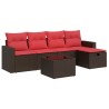 Salon de jardin avec coussins 6 pcs marron résine tressée 515793515793