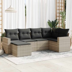 Salon de jardin 6 pcs avec coussins gris clair résine tressée 515794515794