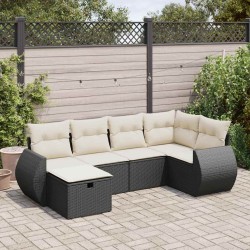 Salon de jardin 6 pcs avec coussins noir résine tressée 515795515795