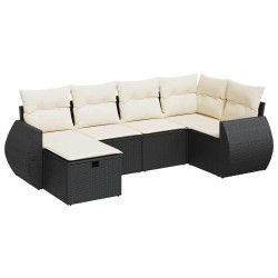 Salon de jardin 6 pcs avec coussins noir résine tressée 515795515795