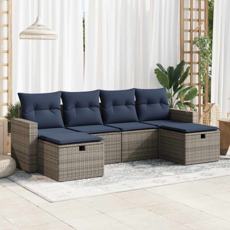 Salon de jardin 6 pcs avec coussins gris résine tressée 515796515796