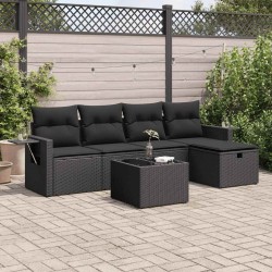 Salon de jardin 6 pcs avec coussins noir résine tressée 515797515797