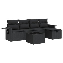 Salon de jardin 6 pcs avec coussins noir résine tressée 515797515797