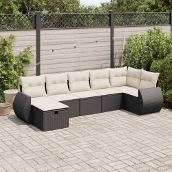 Salon de jardin 7 pcs avec coussins noir résine tressée 515799515799