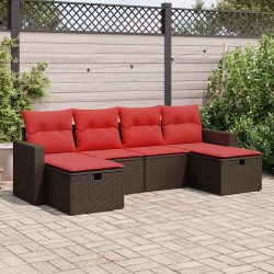 Salon de jardin avec coussins 6 pcs marron résine tressée 515801515801