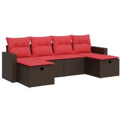Salon de jardin avec coussins 6 pcs marron résine tressée 515801515801
