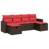 Salon de jardin avec coussins 6 pcs marron résine tressée 515801515801