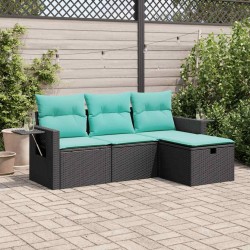 Salon de jardin 4 pcs avec coussins noir résine tressée 515802515802