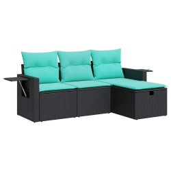 Salon de jardin 4 pcs avec coussins noir résine tressée 515802515802