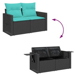 Salon de jardin 4 pcs avec coussins noir résine tressée 515802515802