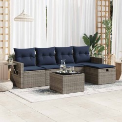 Salon de jardin 6 pcs avec coussins gris résine tressée 515807515807