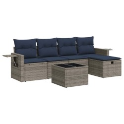 Salon de jardin 6 pcs avec coussins gris résine tressée 515807515807