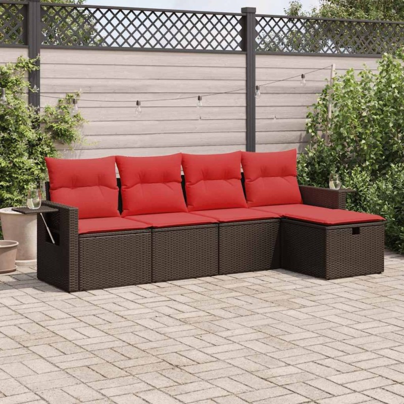 Salon de jardin avec coussins 5 pcs marron résine tressée 515808515808