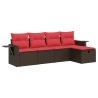 Salon de jardin avec coussins 5 pcs marron résine tressée 515808515808