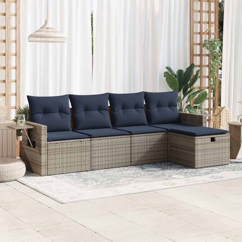 Salon de jardin 5 pcs avec coussins gris résine tressée 515809515809