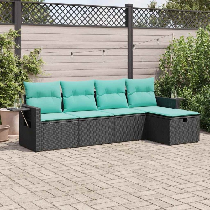 Salon de jardin 5 pcs avec coussins noir résine tressée 515810515810