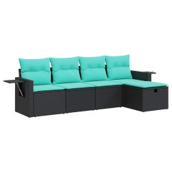 Salon de jardin 5 pcs avec coussins noir résine tressée 515810515810