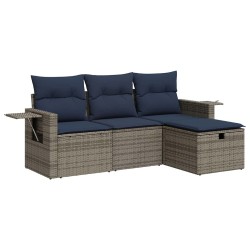 Salon de jardin 4 pcs avec coussins gris résine tressée 515812515812