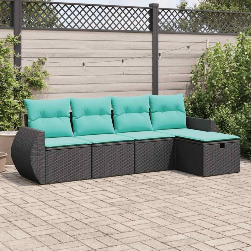 Salon de jardin 5 pcs avec coussins noir résine tressée 515813515813