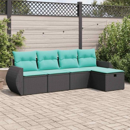 Salon de jardin 5 pcs avec coussins noir résine tressée 515813515813