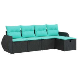 Salon de jardin 5 pcs avec coussins noir résine tressée 515813515813