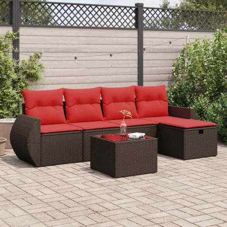 Salon de jardin avec coussins 6 pcs marron résine tressée 515814515814