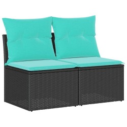 Salon de jardin avec coussins 2 pcs noir résine tressée acacia 515816515816