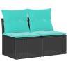 Salon de jardin avec coussins 2 pcs noir résine tressée acacia 515816515816