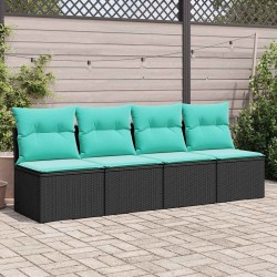 Salon de jardin avec coussins 2 pcs noir résine tressée acacia 515816515816