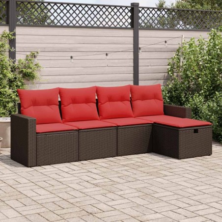 Salon de jardin avec coussins 5 pcs marron résine tressée 515821515821